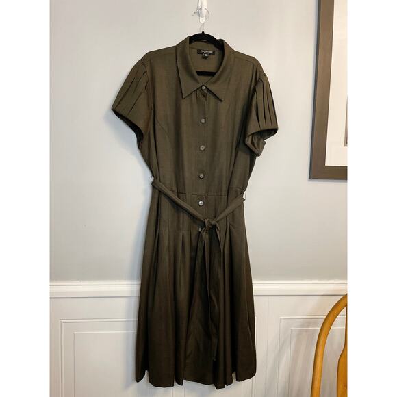 Perceptions Woman Pleated Drop Waist Shirt Dress with Sash, Size 20W, EUC - Picture 1 of 6